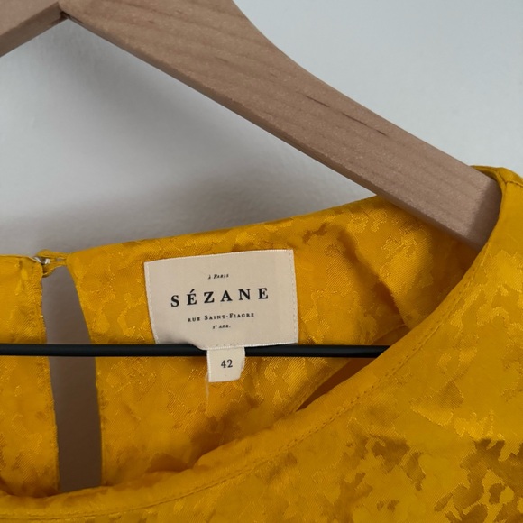 Sezane 42 US 10 Tinsley Jacquard Yellow Midi Dress 3/4 Sleeve - Picture 3 of 9